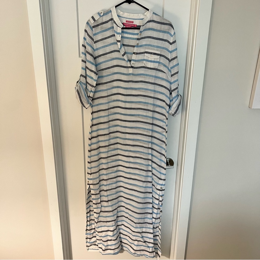 Island Company Blue and White Linen Caftan size small